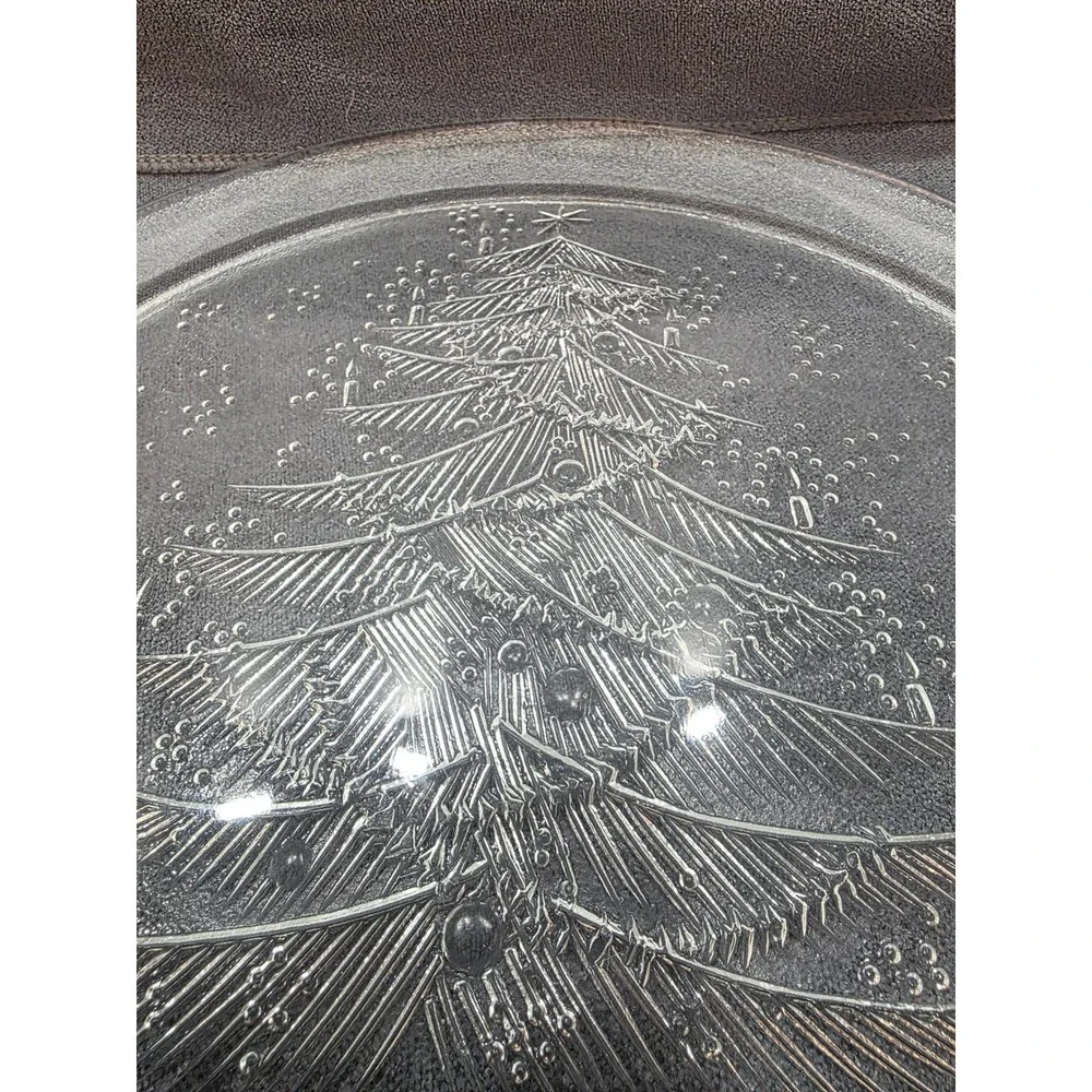 Vintage Clear Pressed Glass Christmas Tree Teddy Bear Serving Platter Tray 13